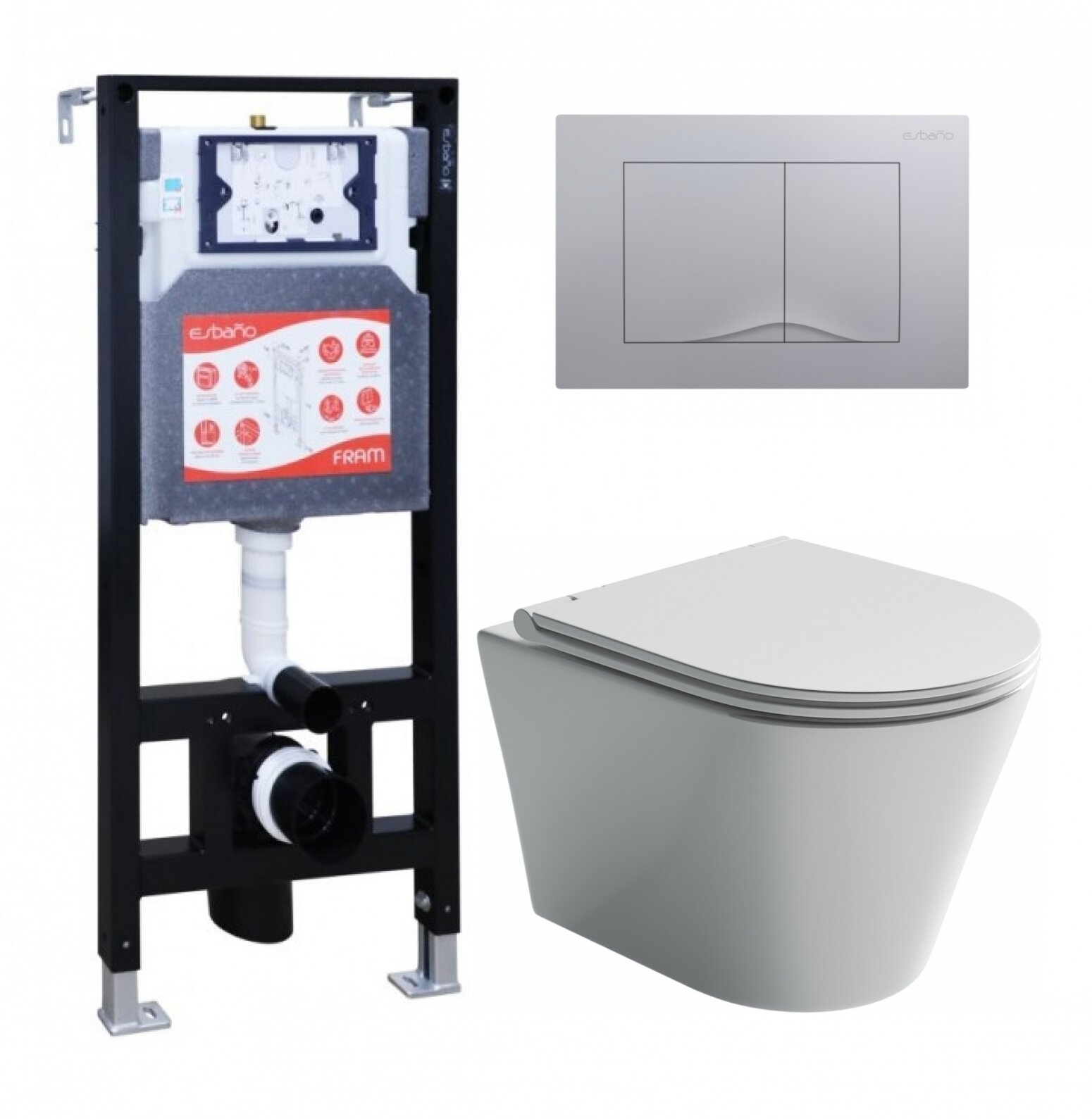 фото Комплект 3 в 1 инсталляция ESBANO FRAM + Унитаз подвесной Ceramica Nova Forma CN3011 + кнопка хром матовая