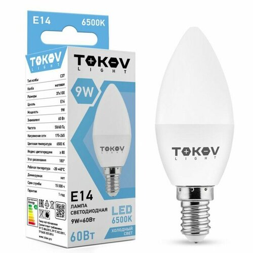 Лампа светодиодная TOKOV ELECTRIC 9 Вт С37 6500 К Е14 176-264В 338₽