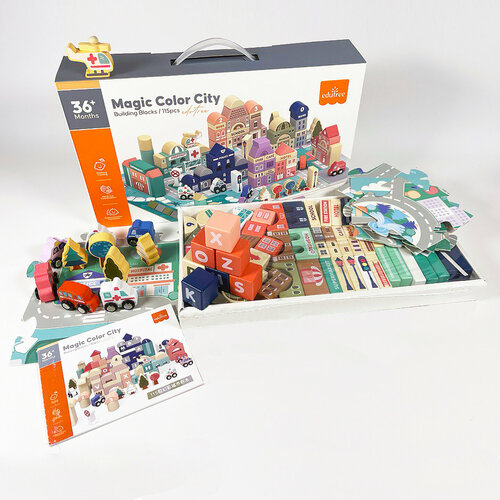 Деревянные кубики Magic Color City 115 шт.