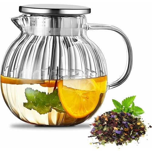 Кувшин с фильтром для плиты Rashel 1300 мл заварочный чайник стекло боросиликатное заварник стеклянный для чая лимонада и глинтвейна 1900₽