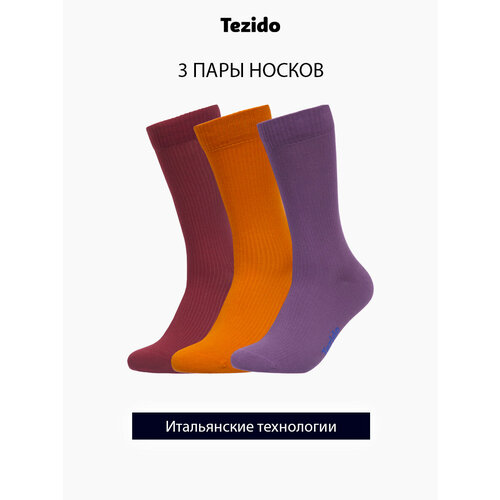 Носки Tezido, 3 пары, размер 41-46, фиолетовый, горчичный