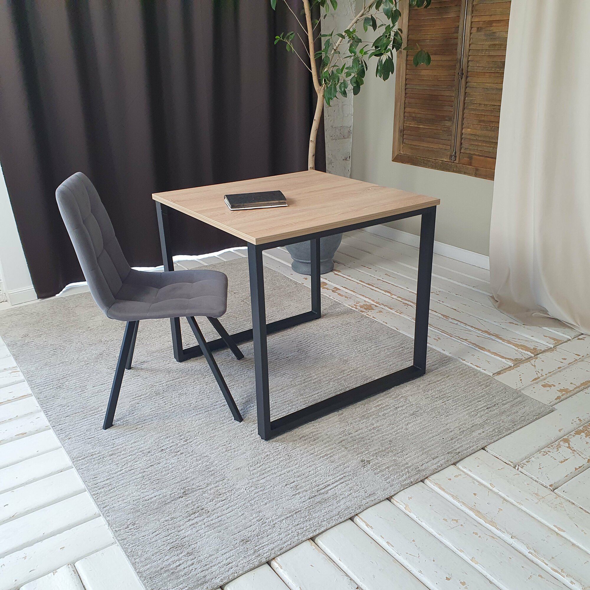 Компьютерный стол лофт Дуб 80*80 см. Черные ножки — фото 1