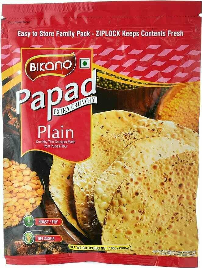 Extra Crunchy PAPAD PLAIN, Bikano (Хрустящие лепёшки папад, Бикано), 200 г.