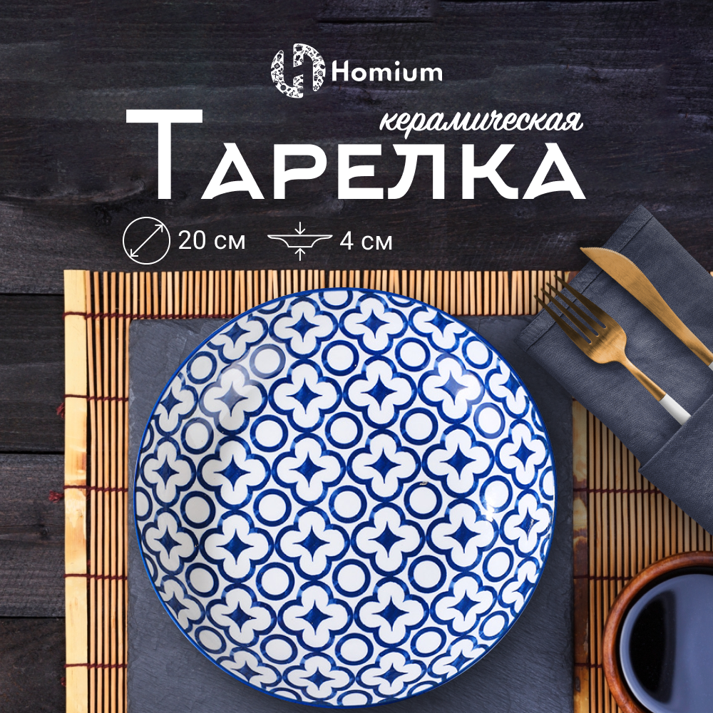 Тарелка Homium Kitchen, Japanese Collection, Очарование, D20см, цвет синий/белый (plategzhel05)