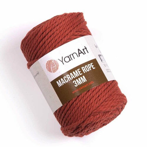 фото Пряжа yarnart macrame rope 3mm, кирпич - 785, 60% хлопок, 40% вискоза & полиэстер, 4 мотка, 250 г, 63 м.