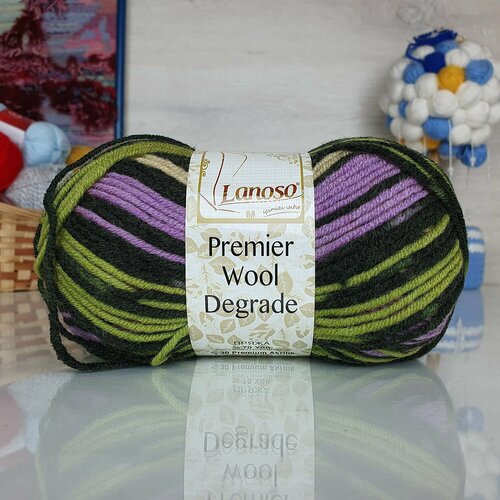 Пряжа Premier wool color Lanoso, сирен/фисташ - 015, 70% шерсть, 30% акрил, 5 мотков, 100 г, 230 м.