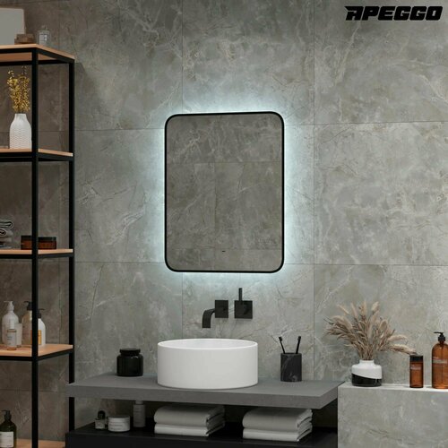 Зеркало для ванной Apeggo Leandra Led 500х700 с фоновой подсветкой черной окантовкой функцией антизапотевания GG90277 11710₽