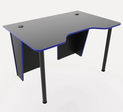 Изображение товара Игровой компьютерный стол "Лакер" с тумбой, 140x80x75 см, чёрный с синей кромкой