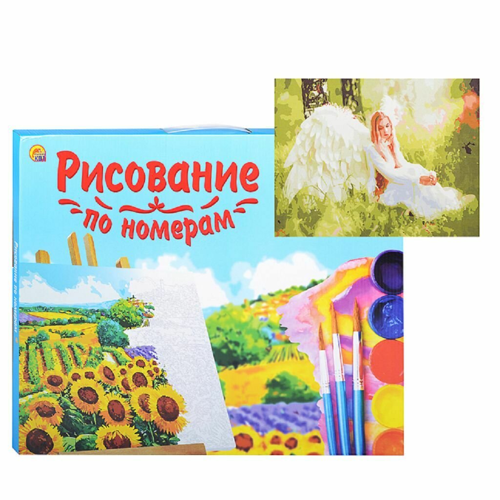 Холст с красками 30х40 по номерам. Задумчивый ангел в лесу