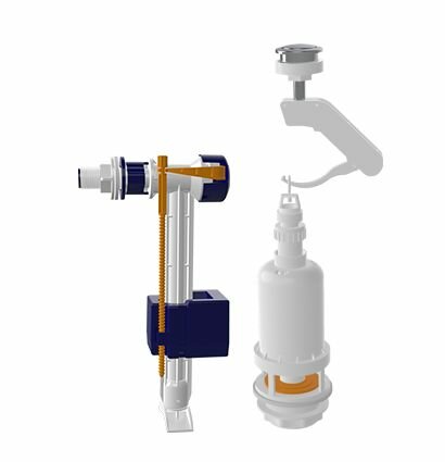 фото Арматура для смывного бачка универсальная с клап. боковой подачи. Белая кнопка.