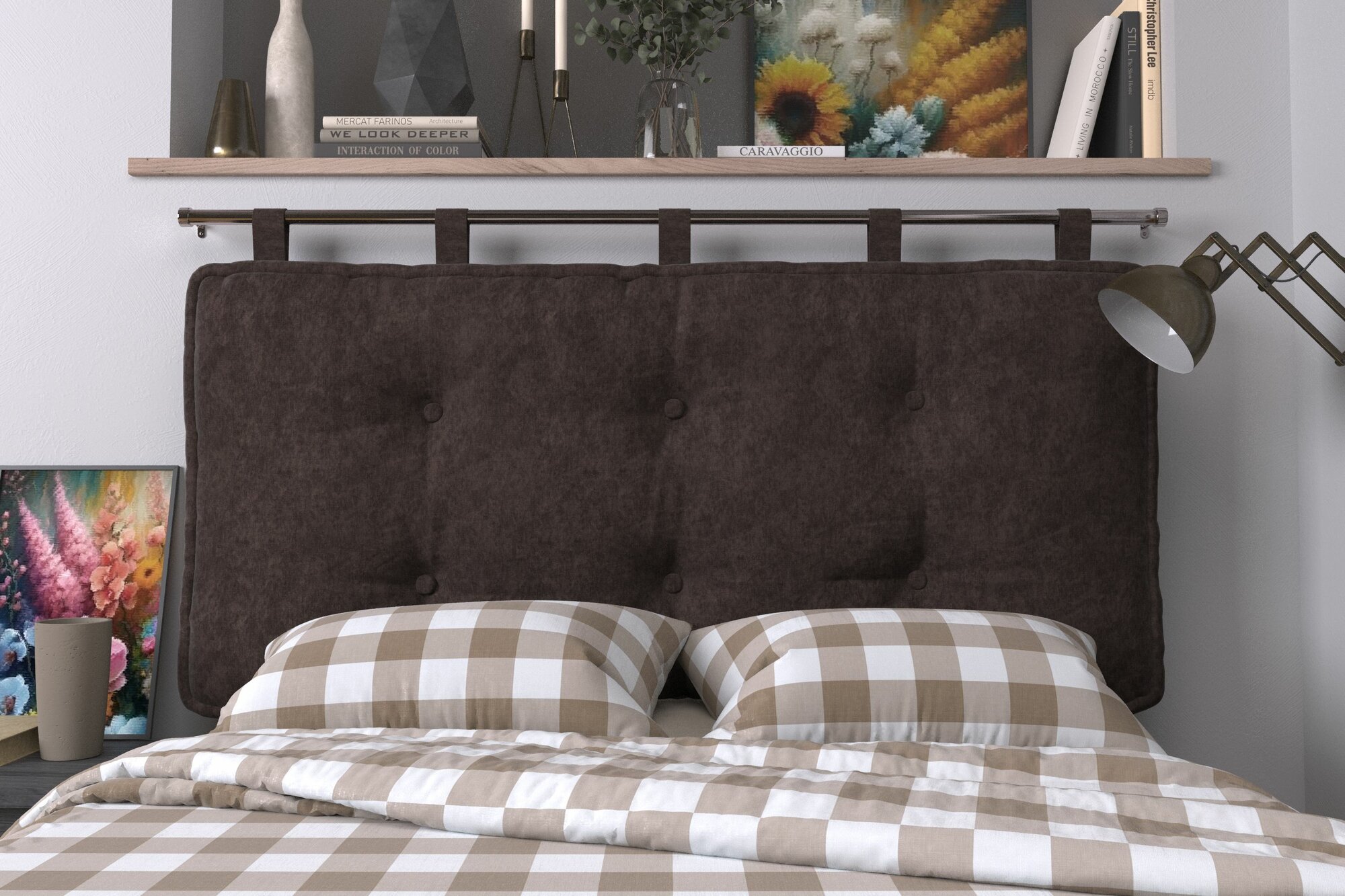 Набивное изголовье-подушка для кровати Mr. Mattress Soft L 80x70 Mokko без крепления