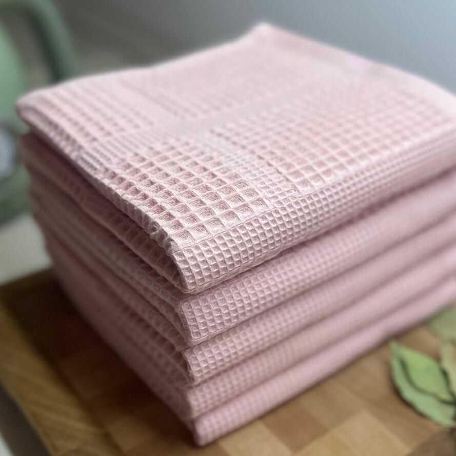 фото Кухонные вафельные полотенца 35х75 см, набор 5 штук, пыльная роза