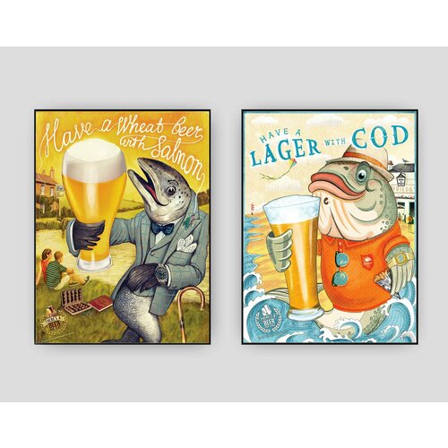 2 Постера Пиво размер А4 без рамки. Набор смешных плакатов 