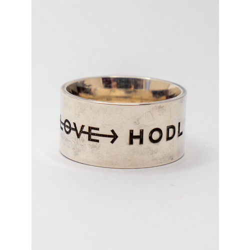 серебряное кольцо голос любви Кольцо HODL Love Hodl by Hodl Jewelry, серебро, 925 проба, оксидирование, родирование, чернение, гравировка, платинирование, размер 18, ширина 12 мм, серебряный