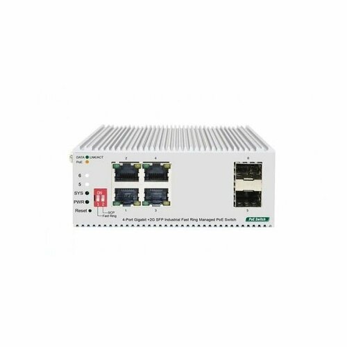 Коммутатор ORIGO Managed L2 Industrial Fast Ring Switch 4x1000Base-T PoE 2x1000Base-X SFP PoE Budget 60W Surge 4KV -40 to 75C 26508₽