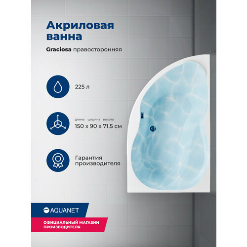 Акриловая ванна Aquanet Graciosa 150x90 R. Комплект 3 в 1: ванна с каркасом и лицевой панелью