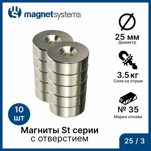 Магниты с зенковкой (отверстие для самореза) St серии MagnetSystem, 25/3 мм (10 шт) климова галина даниелевна север юг