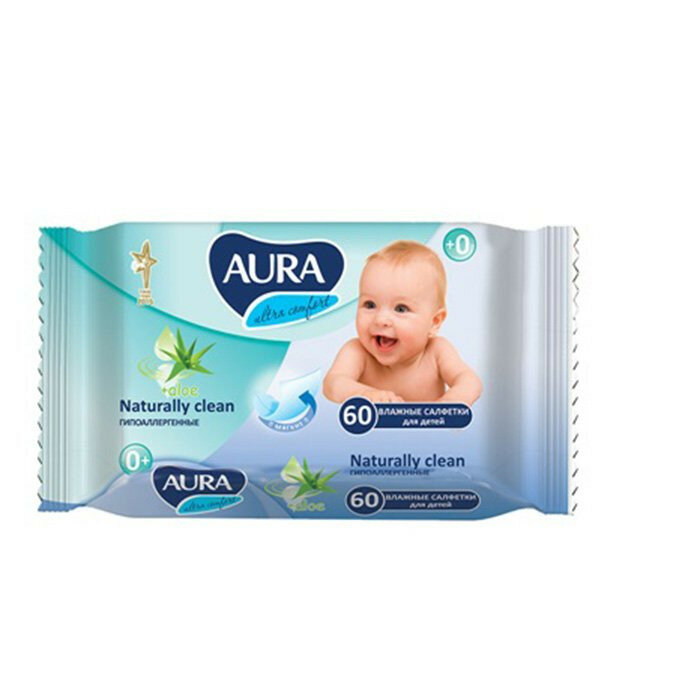 Салфетки влажные AURA Ultra Comfort 60 штук в пачке