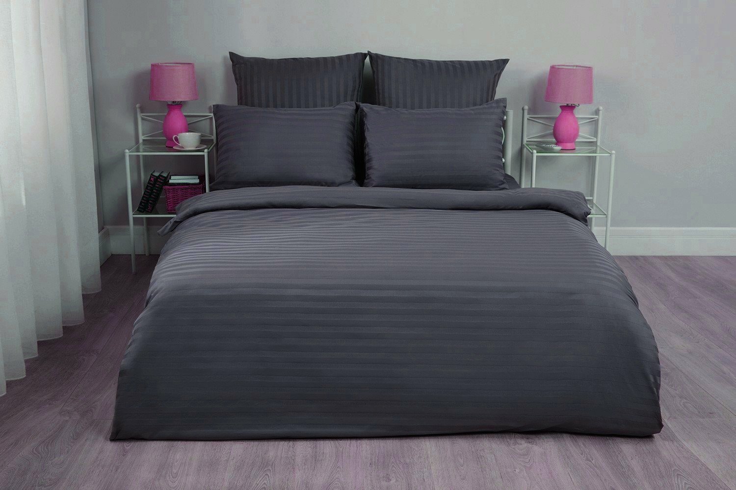 фото Пододеяльник 2 сп (180*215) сатин-страйп Графит полоса 1 см