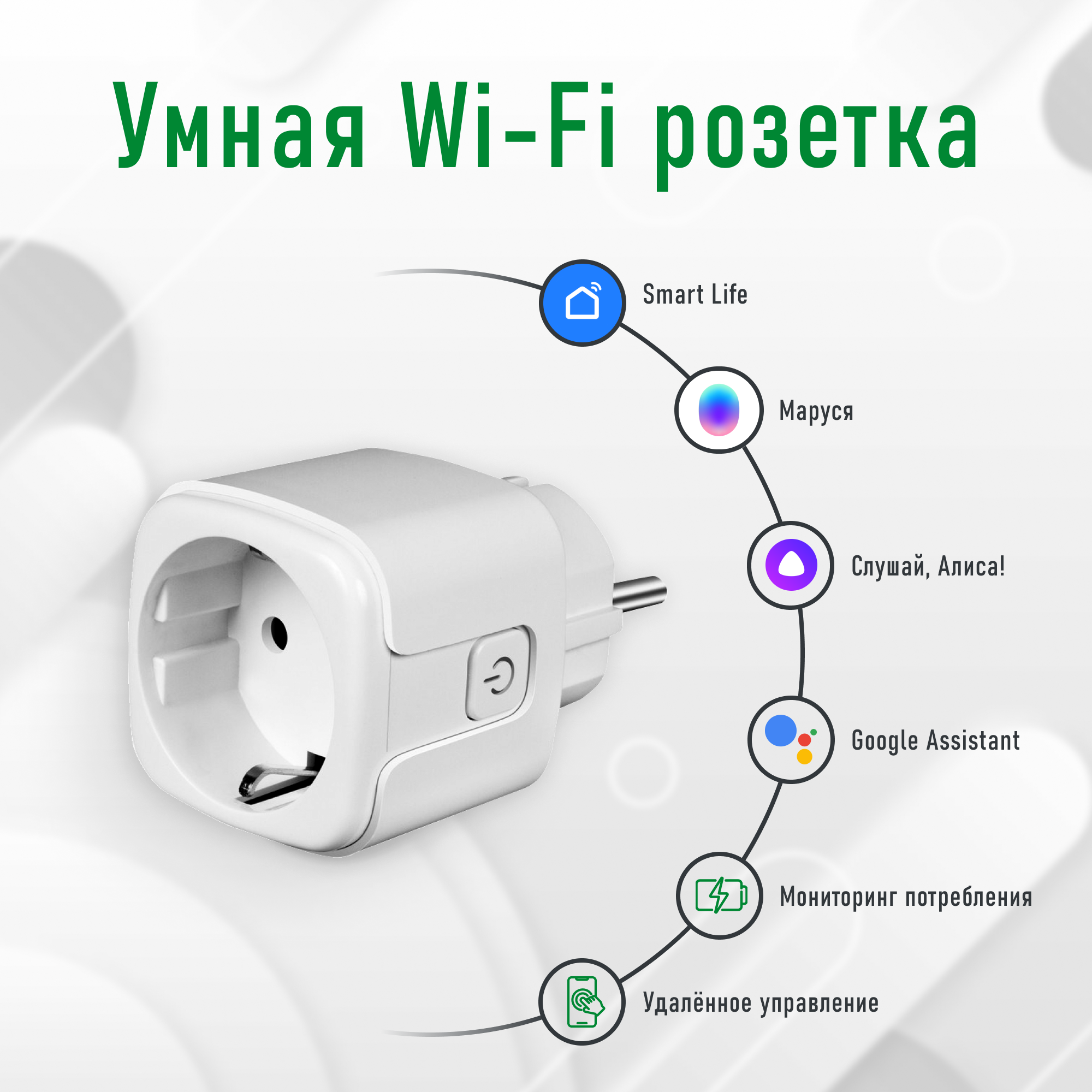 Умная Wi-Fi розетка Novihome SOCKET. Поддержка Smart Life (Tuya), Яндекс Умный дом (Алиса), VK Маруся