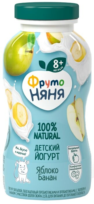 Йогурт питьевой ФрутоНяня Яблоко-банан 2.5% с 8 месяцев 200мл