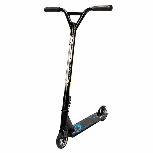 Трюковой самокат подростковый двухколесный, резьбовая компрессия, алюминий, поворот на 360, нагрузка до 80 кг, колеса PU AL 100 мм, антискользящая дека 330*110 мм, ABEC-9, черный с синим – 1шт.