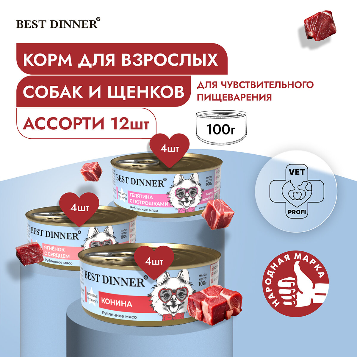 Влажный корм Best Dinner Vet Profi Gastro Intestinal для собак любых пород Ассорти (12шт х 100гр)