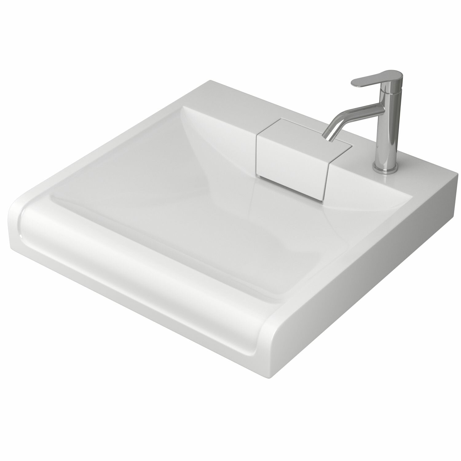 фото Комплект BAU 4 в 1: раковина над стиральной машиной BAU Cerama 60х60 литьевой мрамор, кронштейны, сифон и смеситель Dream, нержавеющая сталь