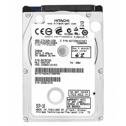 Жесткий диск Hitachi H2T2501672S7 250Gb 7200 SATAII 2,5 HDD жесткий диск hitachi hts725025a9a364 250gb 7200 sataii 2 5 hdd