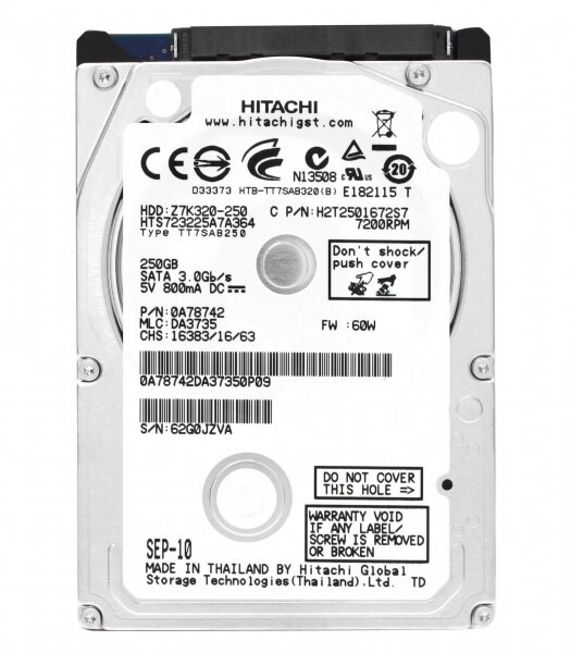 Жесткий диск Hitachi H2T2501672S7 250Gb 7200 SATAII 2,5" HDD
