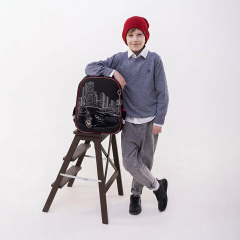 Ранец BRAUBERG PREMIUM, 2 отделения, с брелком, "City car", LED лампочки, 38х29х16 см, 271356