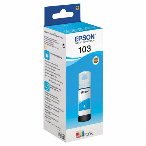 чернила для картриджа чернила синие epson 103 c13t00s24a cyan ink Чернила EPSON 103 C13T00S24A для СНПЧ EPSON L3100/L3101/L3110/L3150/L3151 голубые 363194 (1)