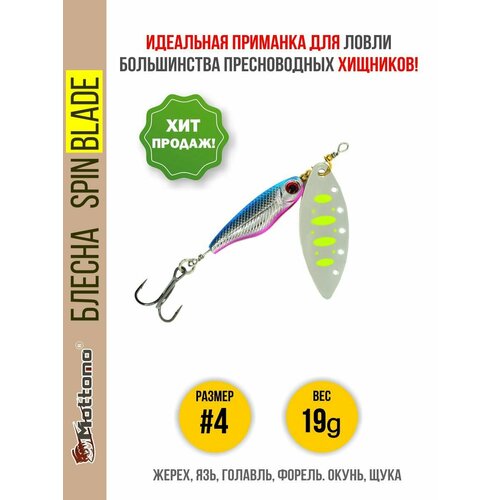 Блесна вращающаяся для рыбалки Mottomo Spin Blade #4 19g Silver 22 для спиннинга. Вертушка на голавля, жереха, щуку