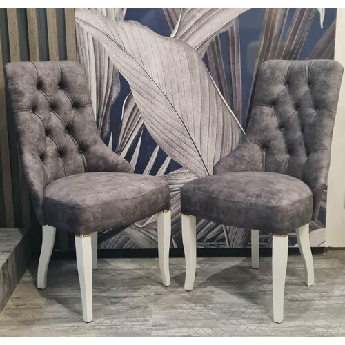 Мягкий стул с велюровым покрытием и каретной стяжкой - Массив, 2 шт