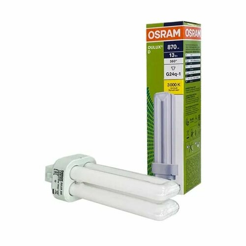 фото 10шт/уп. лампа люминесцентная dulux 13вт 220v g24d-1 870лм d-34mm l-138mm 3000k свет теплый белый osram, уп. 10шт