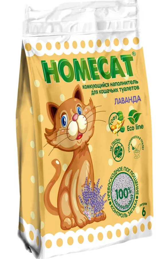 HOMECAT Эколайн Наполнитель для кошачьих туалетов лаванда 6л