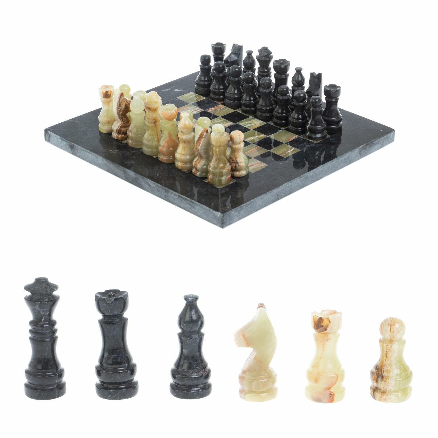 Сувенирные шахматы " Битва" камень оникс мрамор доска 20х20 см 127477