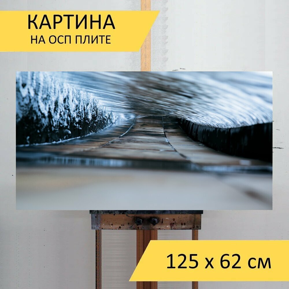 Картина на ОСП "Дерево, завод, улица" 125x62 см. для интерьера на стену