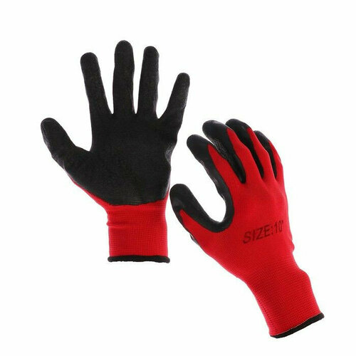 Черно-красные нейлоновые перчатки с резиновым обливом (размер 10) (черный с красным)