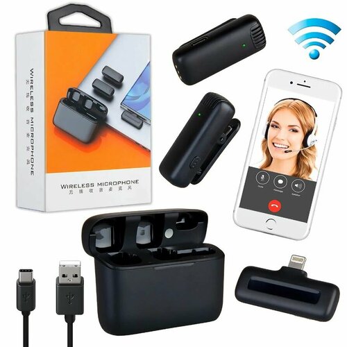 Микрофон прищепка петличный беспроводной комплект 2шт Type-C J13 183000₽