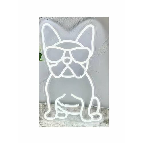 Неоновая вывеска светильник Бульдог в очках белый