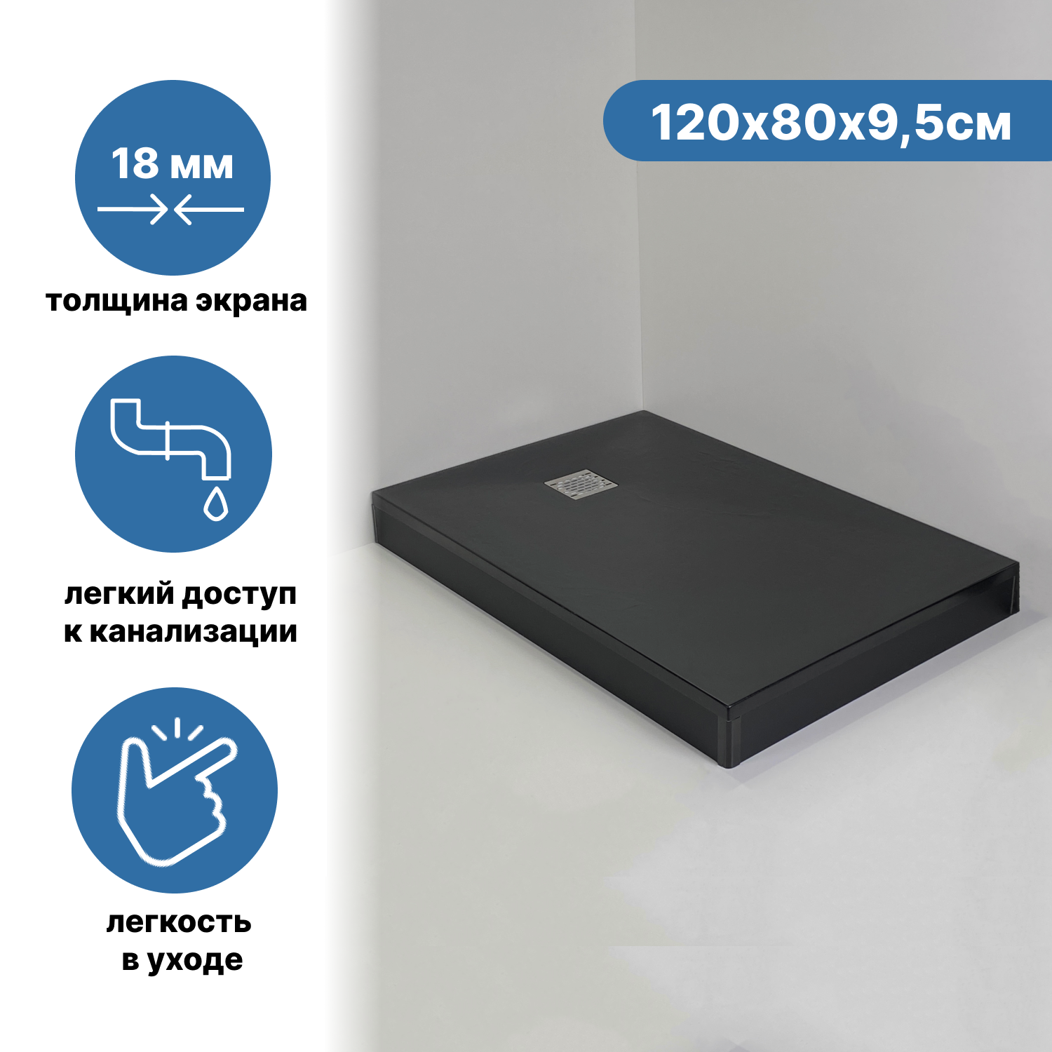 Экран для поддона Ulitka 120x80x95 см черный