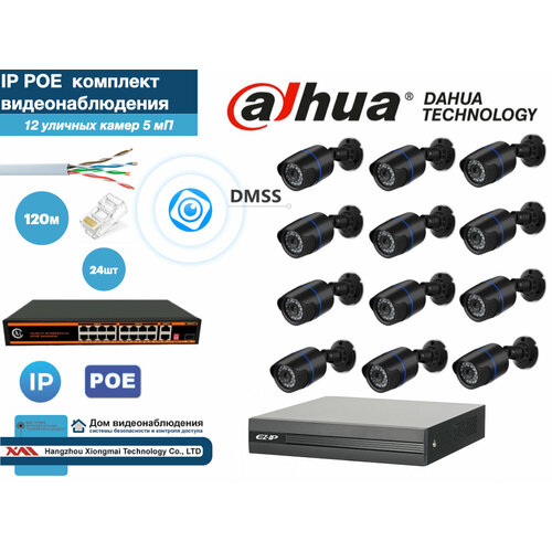 Полный готовый DAHUA комплект видеонаблюдения на 12 камер 5мП (KITD12IP100B5MP)