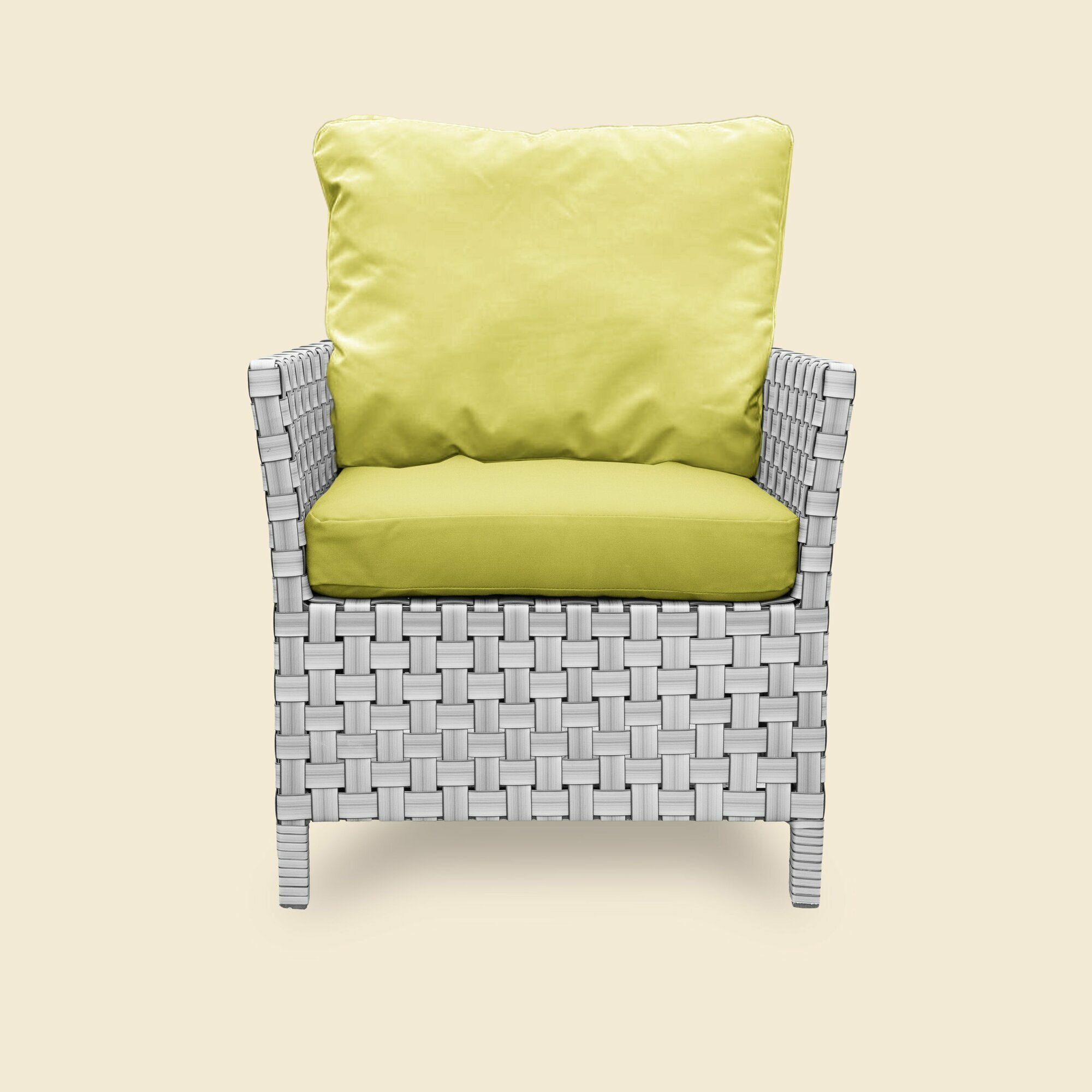 Кресло плетеное из ротанга STILO, белый, салатовые подушки