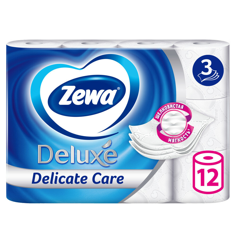 Туалетная бумага Zewa Deluxe Без аромата, 3 слоя, 12 рулонов