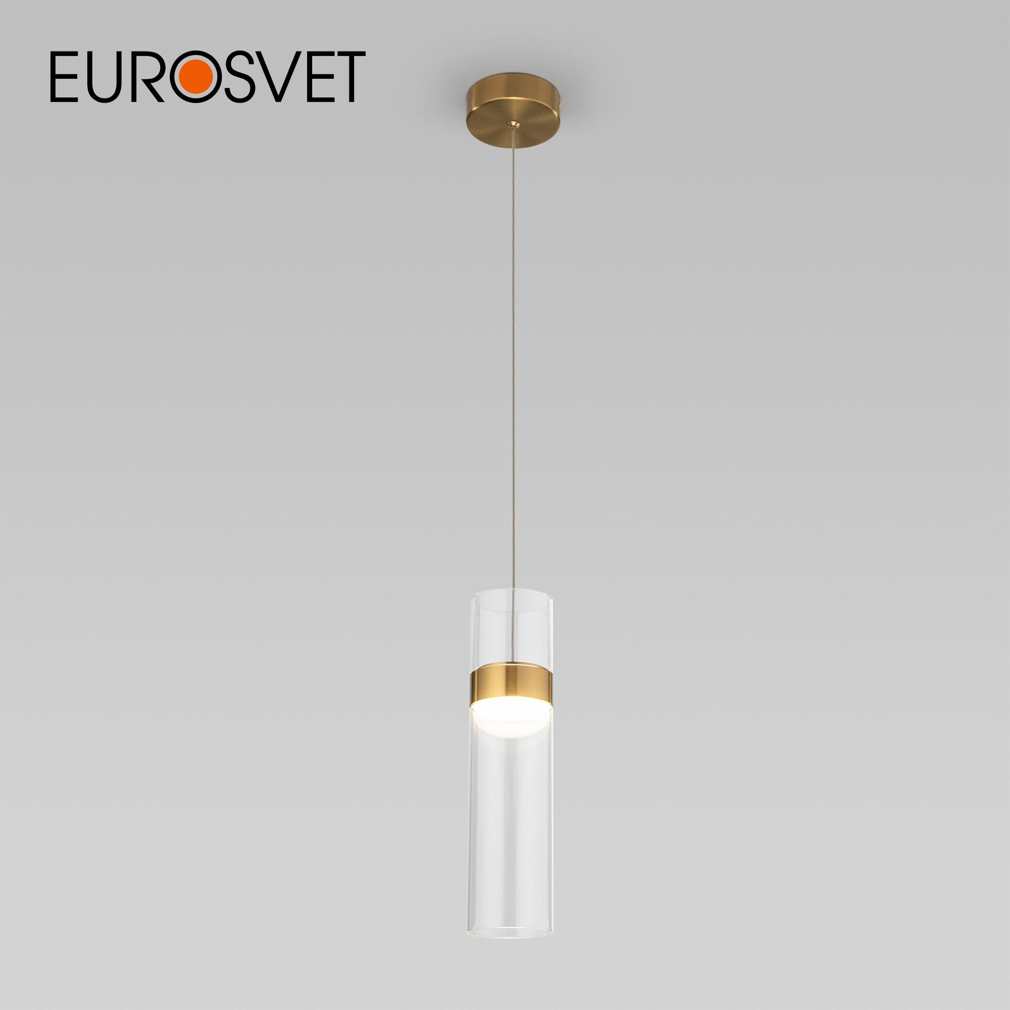 Подвесной светодиодный светильник Eurosvet Lumen 50244/1 LED, 4200 К, латунь / прозрачный, IP20