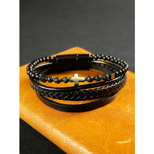 Жесткий браслет, вулканическая лава, агат, 1 шт., размер 20 см, черный