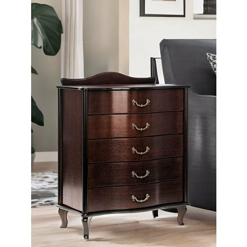 Комод K-home, в классическом стиле, МДФ, широкий, 5 выдвижных ящиков орех