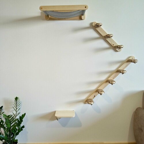 Игровой комплекс для кошек настенный с двумя лесенками и гамаком 4 предм. правый