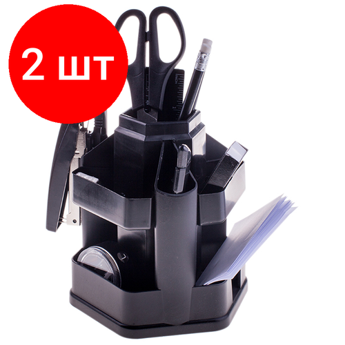 Комплект 2 шт Настольный органайзер OfficeSpace Офисный 13 предметов вращающийся черный 1335₽